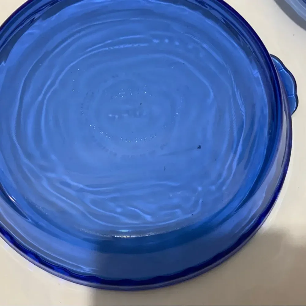 Vtg PYREX Cobalt Blue Glass Fluted Pie Pan Crimped Deep Dish Plate 229 ~…